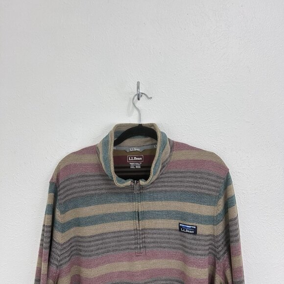 LL Bean Men's Comfort Stretch Piqué Quarter Zip Pullover Sweater Stripe Sz XXL - Picture 3 of 11